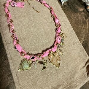 New. Handmade Pink and Gold Charm Necklace